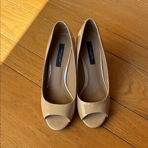 Ann Taylor Beige Peep Toe Wedges size 8